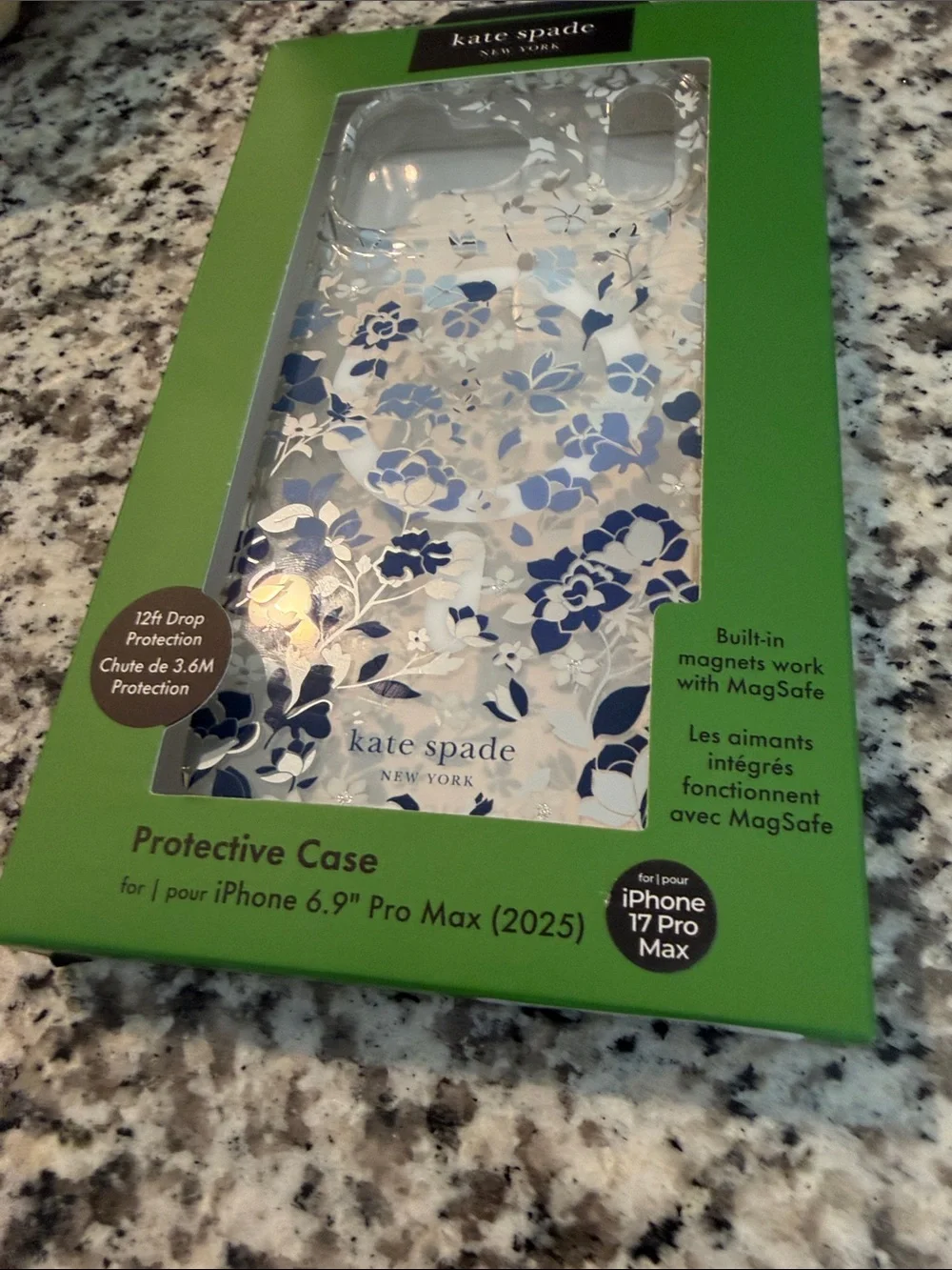 Kate Spade Clear Floral iPhone 17 Pro Max Case in Blue and White